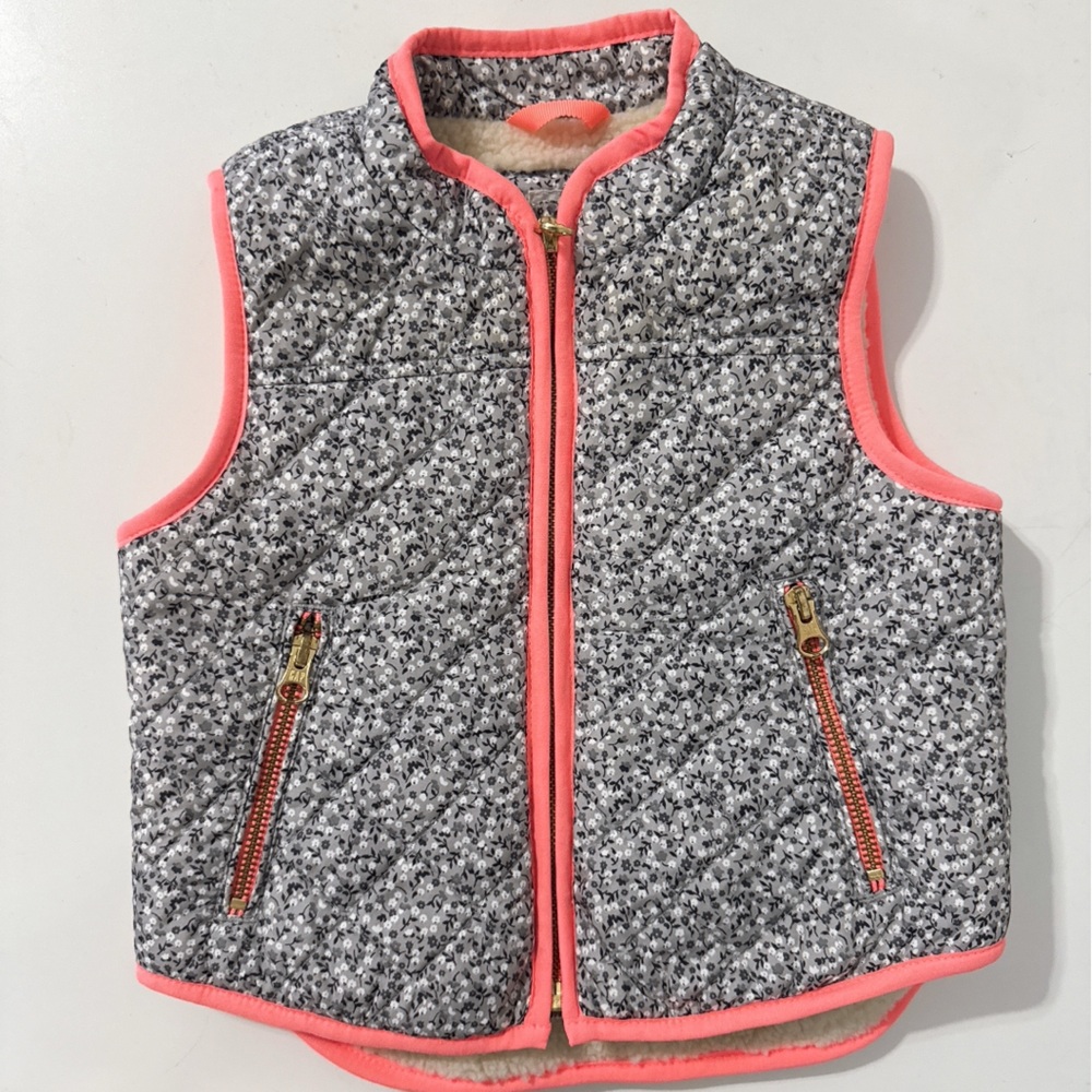 Baby GAP Floral Quilted Sherpa Vest with Coral Accents Toddler